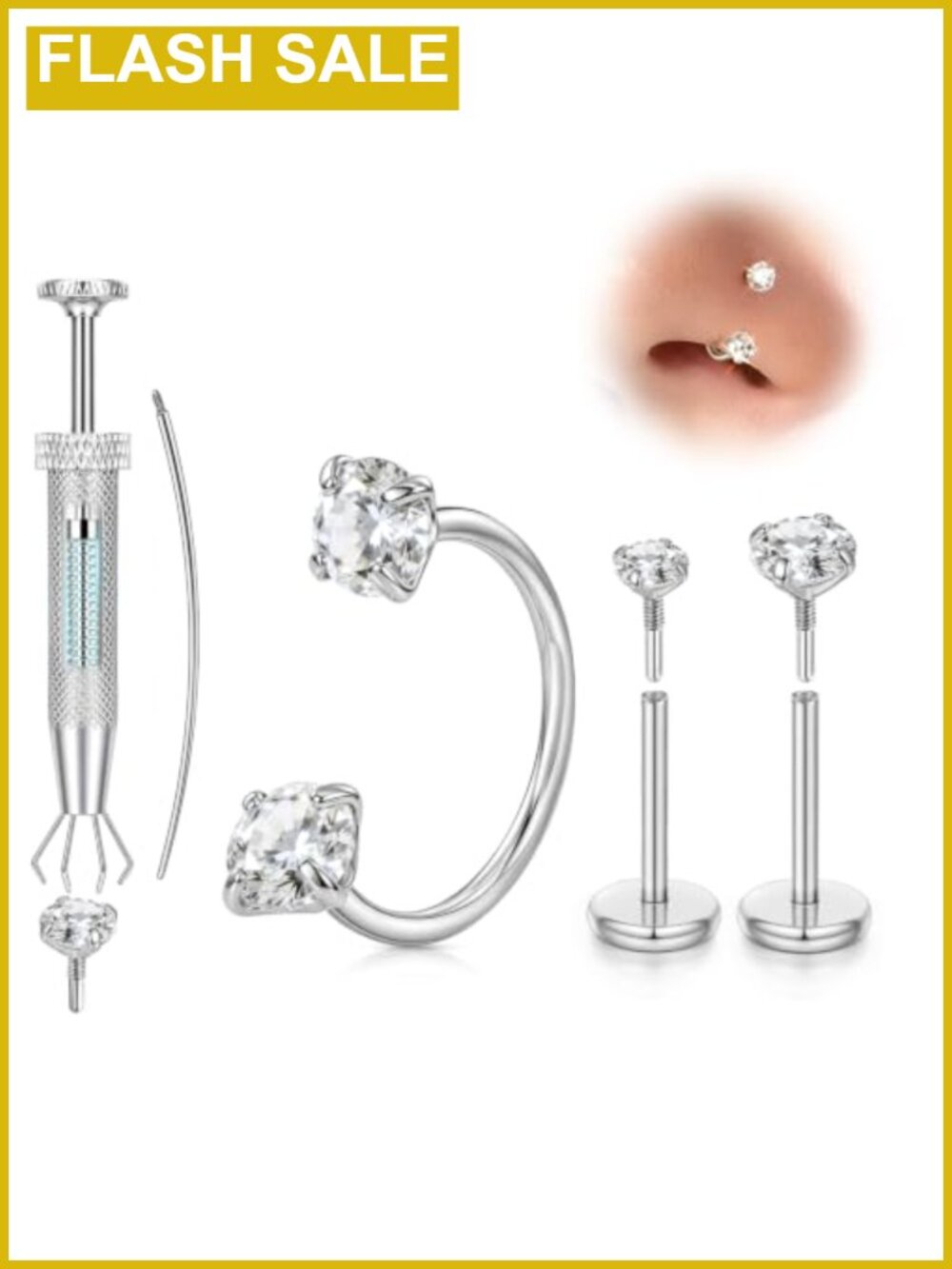 20g Horseshoe Nose Ring Flat Back Nose Studs Surgical Steel Piercing Jewelry